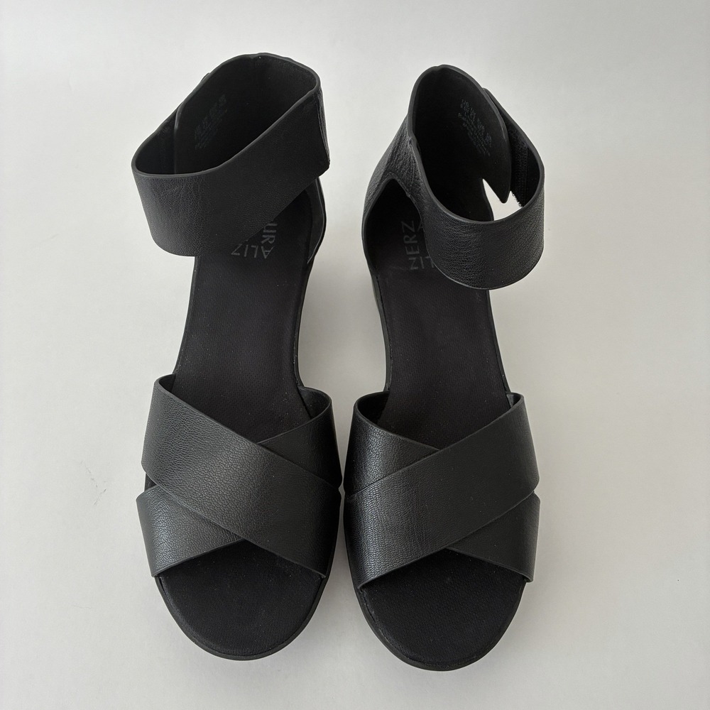 Naturalizer Riviera Womens Size 9.5 Black Leather Wedge Sandals NIB Smart Casual